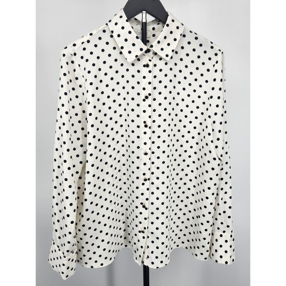 Rachel Zoe Tops - Rachel Zoe Womens Polka Dot Button Down Blouse Ivory Black Size Large 1289744